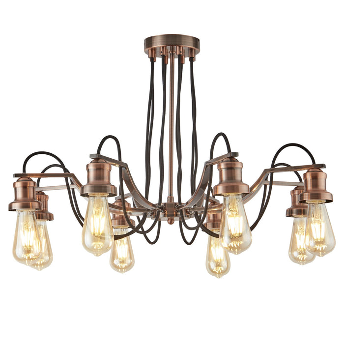 Searchlight Olivia 8Lt Ceiling, Black Braided Fabric Cable, Antique Copper • 1068-8CU