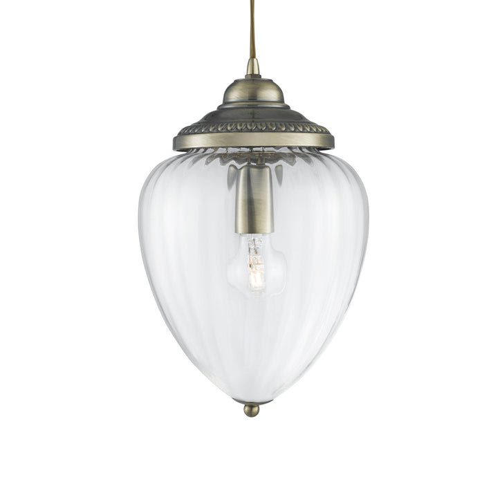 Searchlight Moscow 1Lt Pendant, Antique Brass, Clear Ribbed Glass • 1091AB