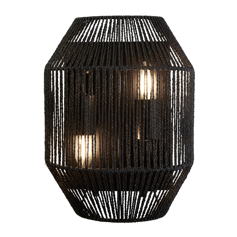 Searchlight Wicker 2Lt Wall Light, Black Wicker • 11201-2BK