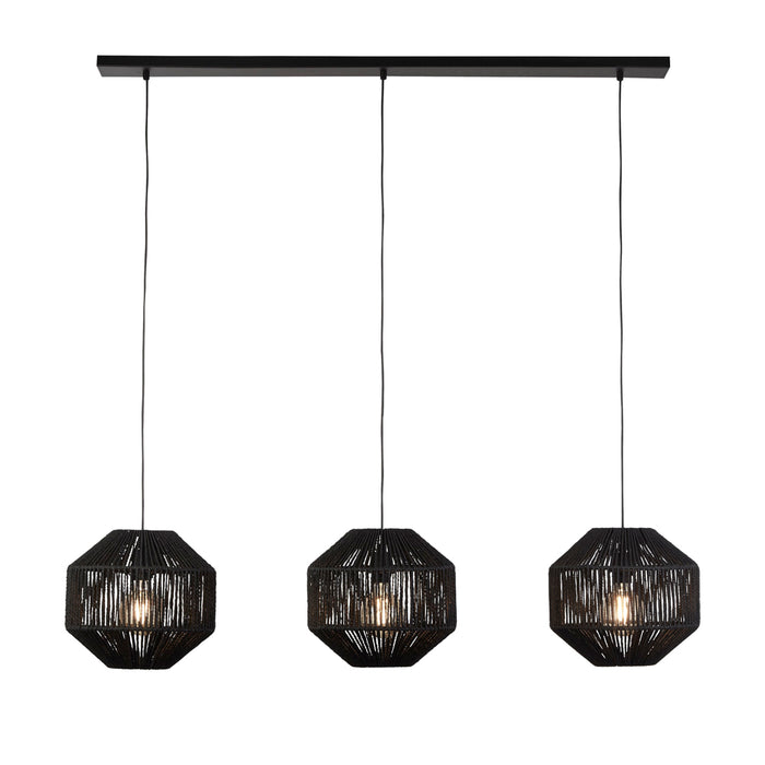 Searchlight Wicker 3Lt Bar Black Wicker Pendant • 11201-3BK