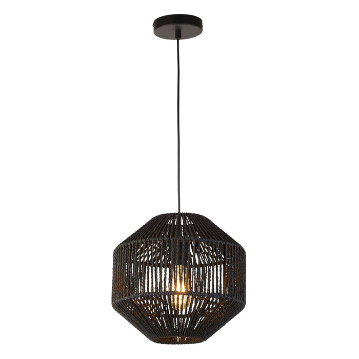 Searchlight Wicker 1Lt Pendant, Black Wicker • 11203-1BK