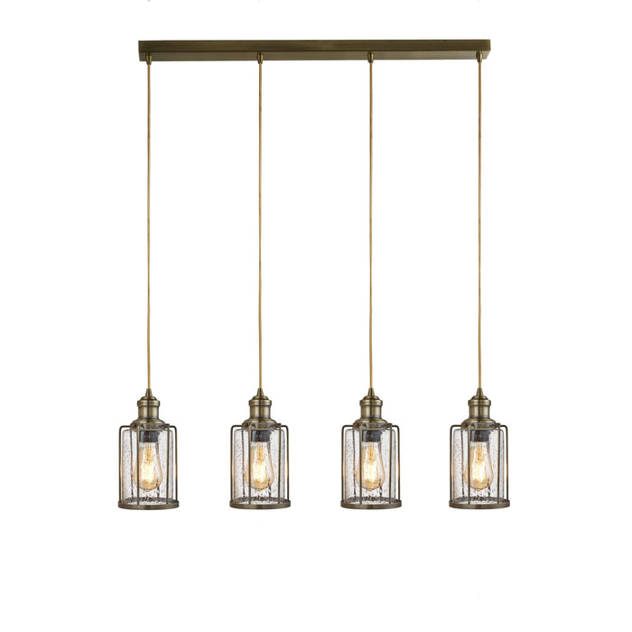 Searchlight Pipes 4Lt Bar Pendant, Antique Brass With Seeded Glass • 1164-4AB