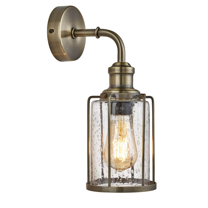 Searchlight Pipes 1Lt Wall Light, Antique Brass With Seeded Glass • 1261AB