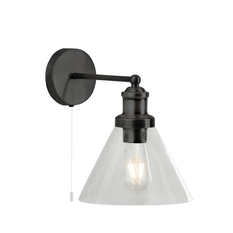 Searchlight Pyramid Wall Light - Matt Black, Clear Glass Shade • 1277BK