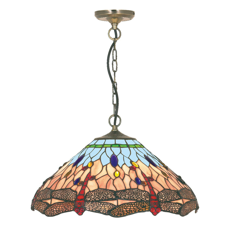Searchlight Dragonfly - 1Lt Pendant, Antique Brass, Tiffany Glass • 1283-16