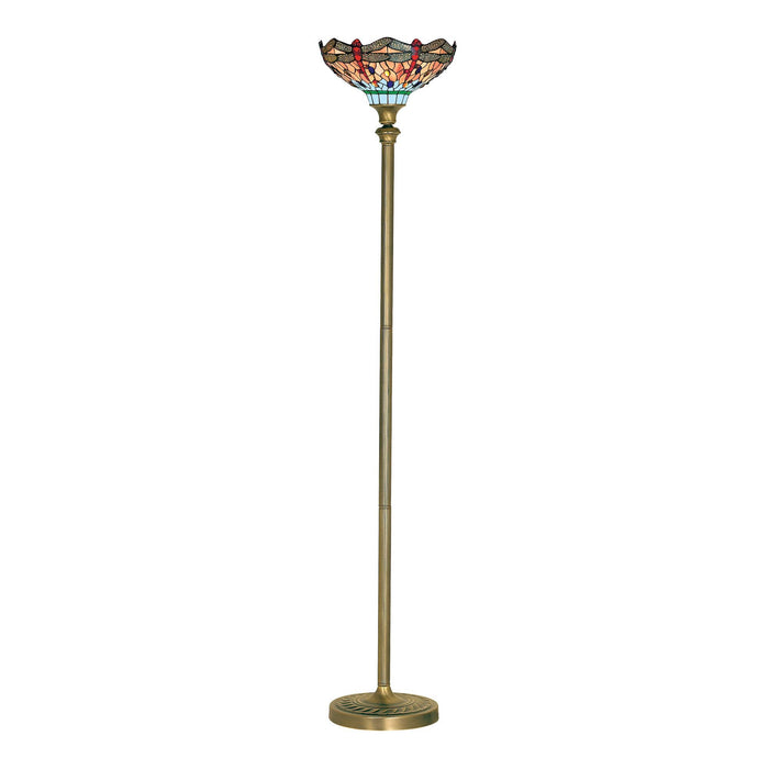 Searchlight Dragonfly - 1Lt Floor Lamp, Antique Brass, Tiffany Glass • 1285
