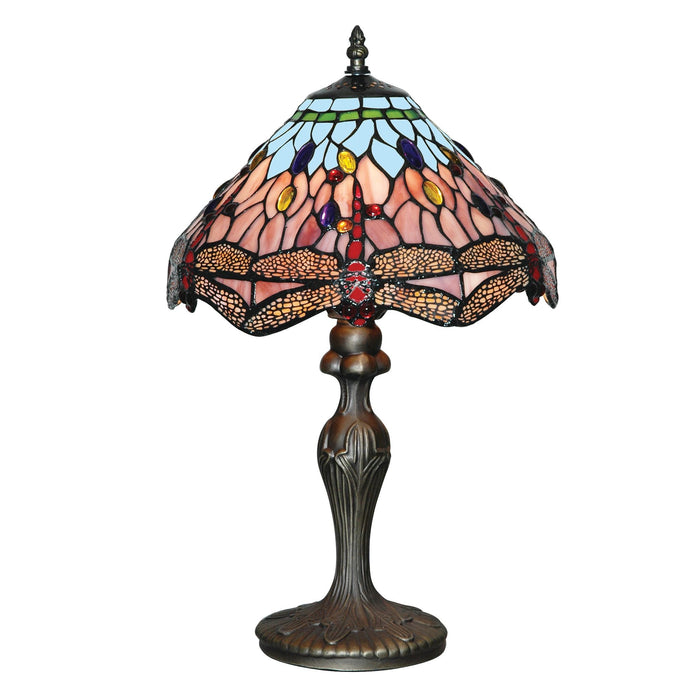 Searchlight Dragonfly - 1Lt Table Lamp, Antique Brass, Tiffany Glass • 1287