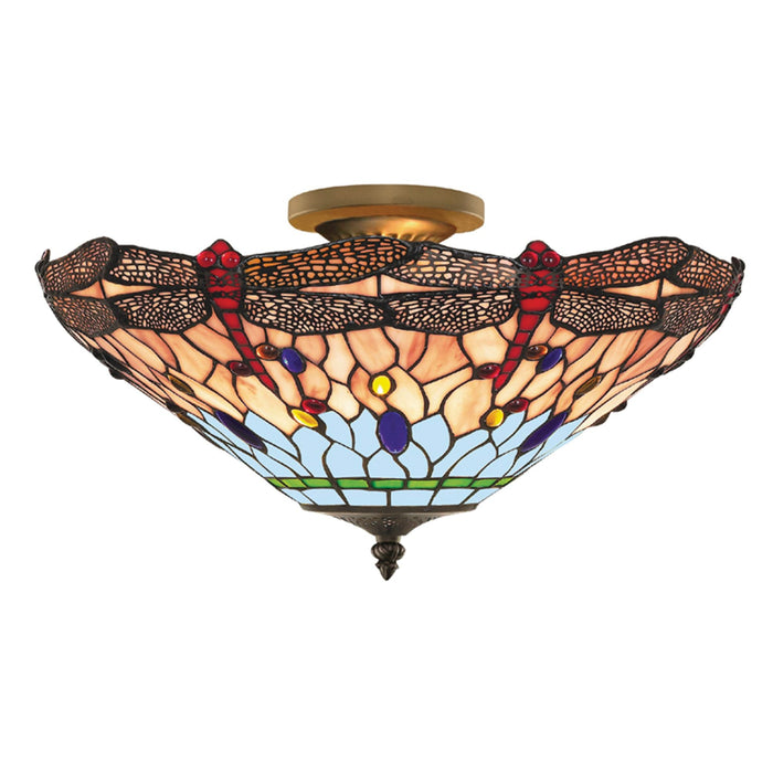 Searchlight Dragonfly - 1Lt S/Flush Ceiling, Antique Brass, Tiffany Glass • 1289-16