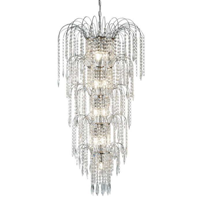 Searchlight Waterfall - 13Lt Tier Chandelier, Chrome, Clear Crystal • 1313-13CC