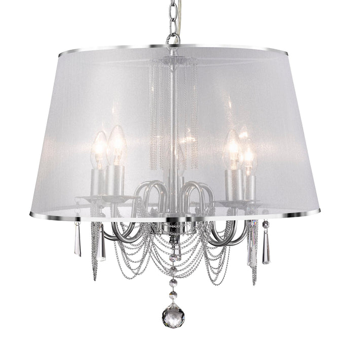 Searchlight Venetian - 5Lt Ceiling, Chrome, Chain Link, Clear Crystal Glass, White Viole Shade • 1485-5CC