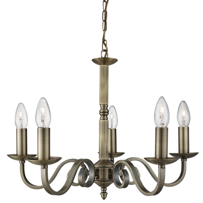 Searchlight Richmond - 5Lt Ceiling, Antique Brass, Scroll Arms • 1505-5AB