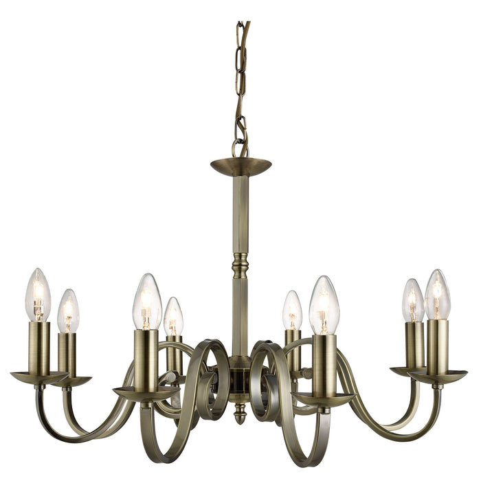 Searchlight Richmond - 8Lt Ceiling, Antique Brass, Scroll Arms • 1508-8AB