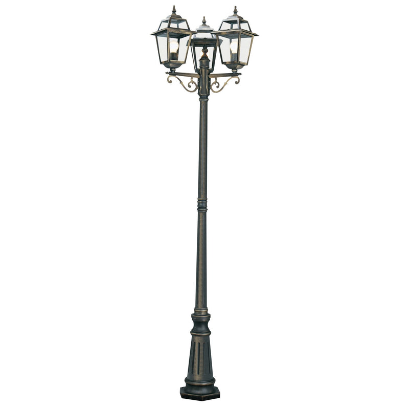 Searchlight New Orleans - 3Lt Outdoor Post (Height 230Cm) Black Gold, Clear Glass • 1528-3