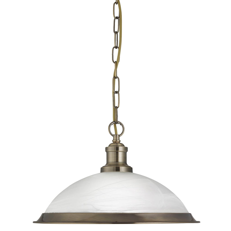 Searchlight Bistro - 1Lt Pendant, Antique Brass, Marble Glass • 1591AB