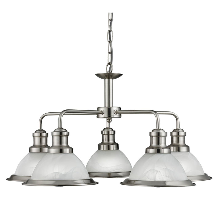 Searchlight Bistro - 5Lt Ceiling, Satin Silver, Marble Glass • 1595-5SS