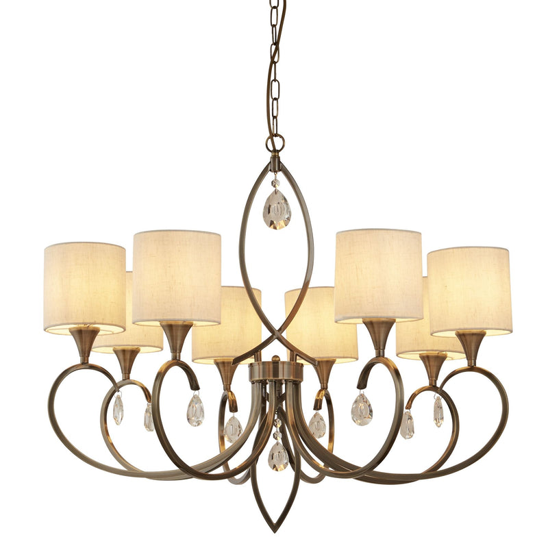 Searchlight Alberto 8Lt Pendant, Antique Brass, Linen Shades • 1608-8AB