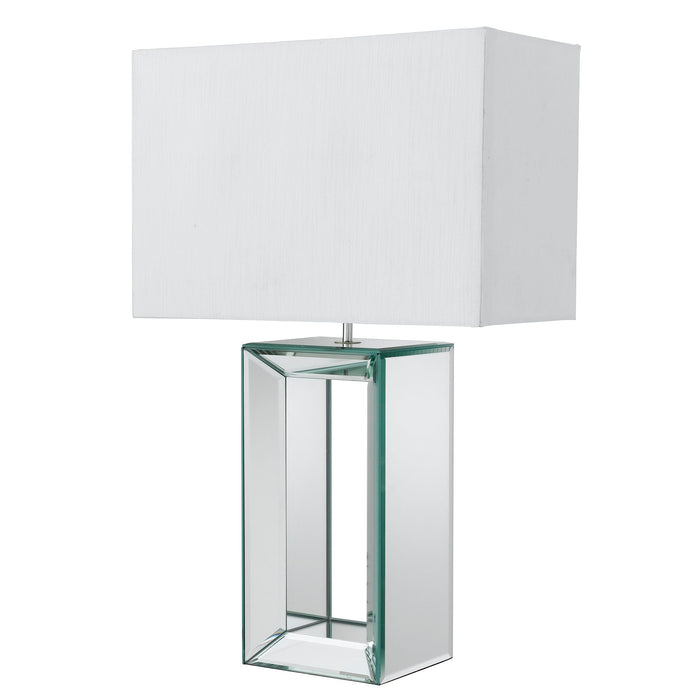 Searchlight Mirror Table Lamp - Tall White  - White Faux Silk Shade • 1610