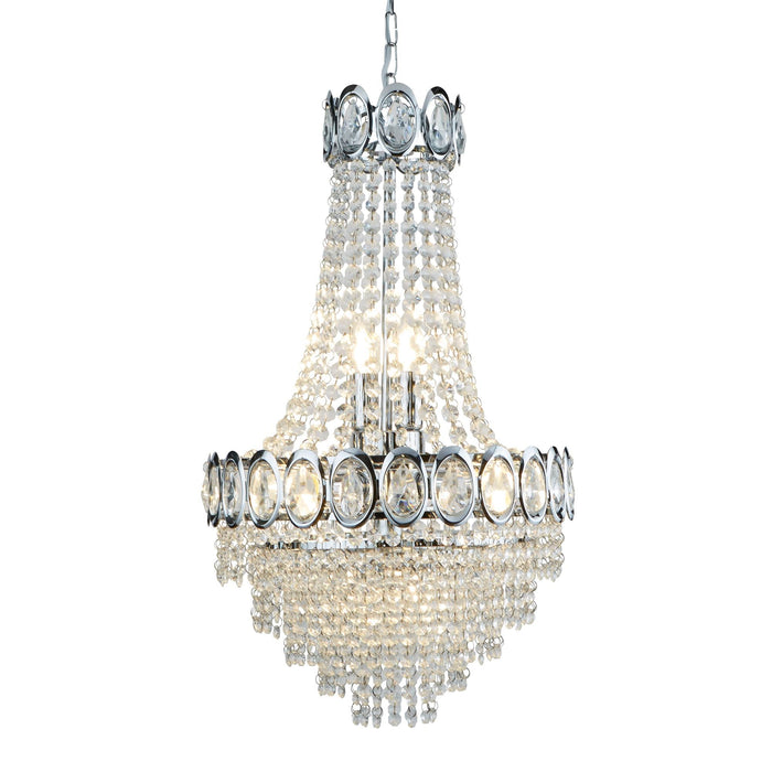 Searchlight Louis Philipe Crystal 6Lt Chrome Chandelier With Clear Glass  Beads • 1611-6CC