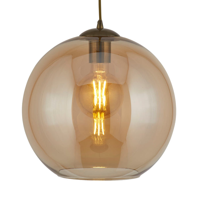 Searchlight Balls 1Lt Round Pendant (25Cm Dia), Amber Glass, Antique Brass • 1621AM