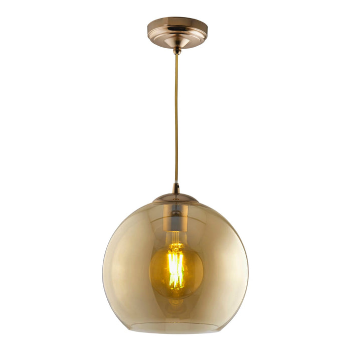 Searchlight Balls 1Lt Round Pendant (30Cm Dia), Amber Glass, Antique Brass • 1632AM