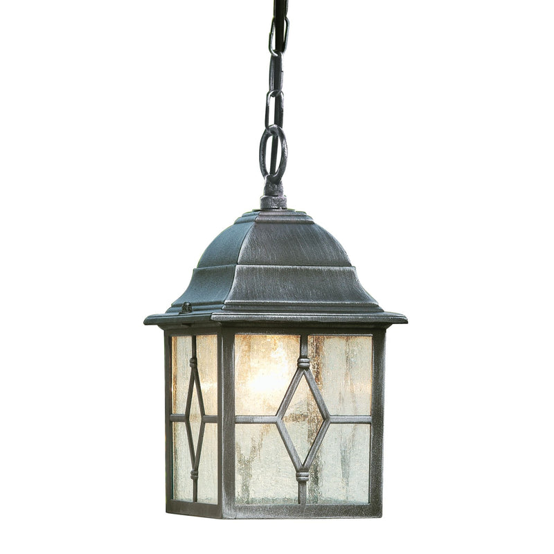 Searchlight Genoa - 1Lt Outdoor Pendant,  Black Silver, Leaded Glass • 1641