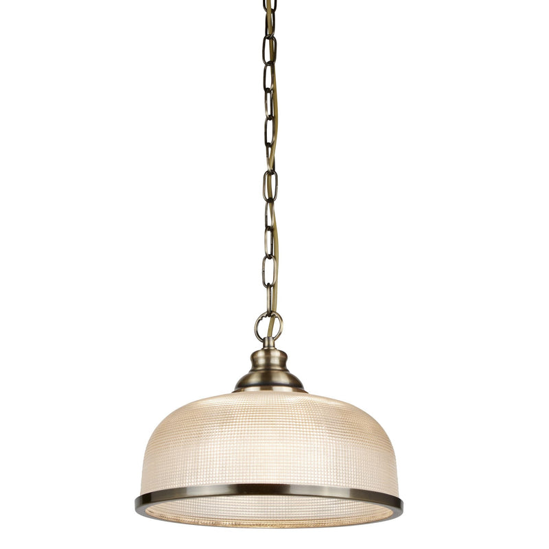 Searchlight Bistro Ii - 1Lt Pendant, Antique Brass, Halophane Glass • 1682AB