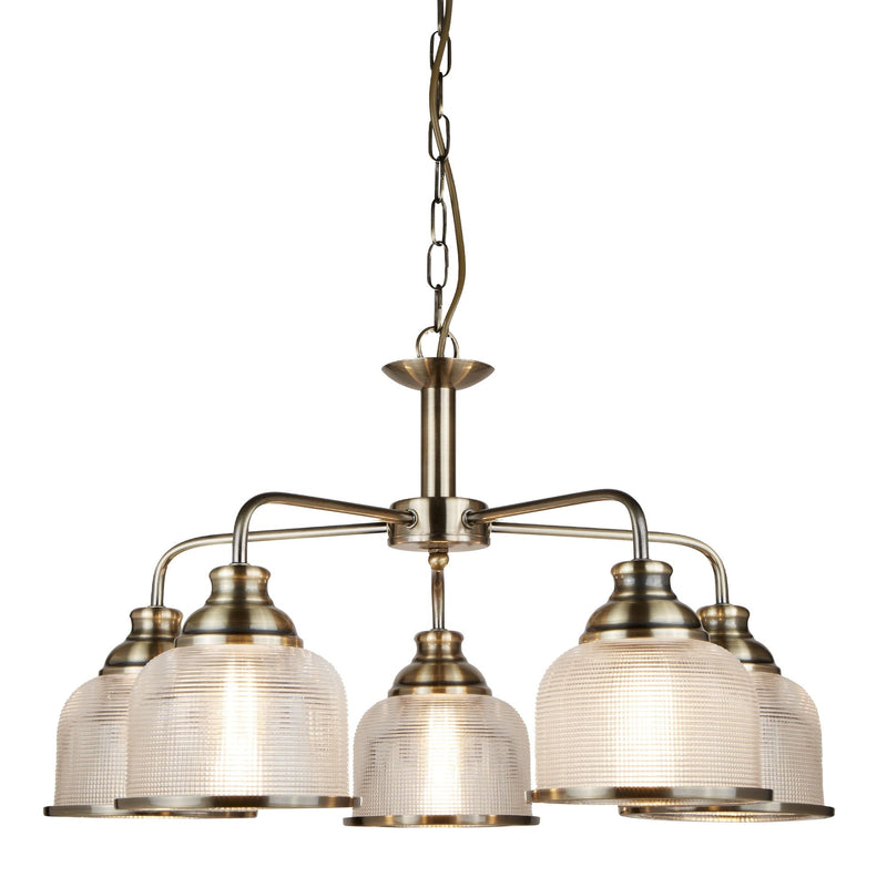 Searchlight Bistro Ii - 5Lt Ceiling, Antique Brass, Halophane Glass • 1685-5AB