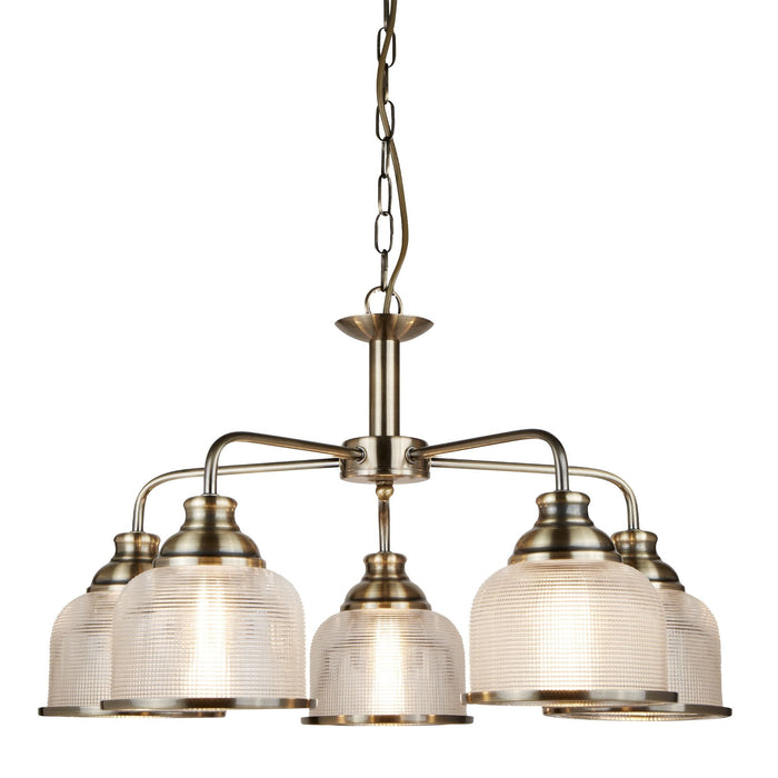 Searchlight Bistro Ii - 5Lt Ceiling, Antique Brass, Halophane Glass • 1685-5AB