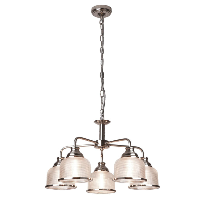 Searchlight Bistro Ii - 5Lt Ceiling, Satin Silver, Halophane Glass • 1685-5SS