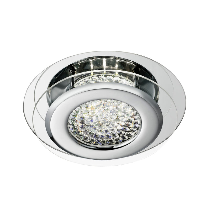 Searchlight Vesta Led Ceiling Flush, Chrome, Clear Crystal Centre Deco • 1692CC