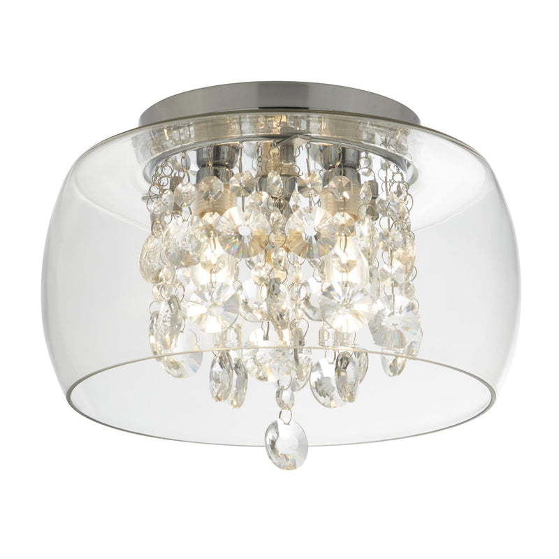 Searchlight Curva Bathroom Clear Glass Shade 3Lt Flush, Crystal Drops • 1773CC