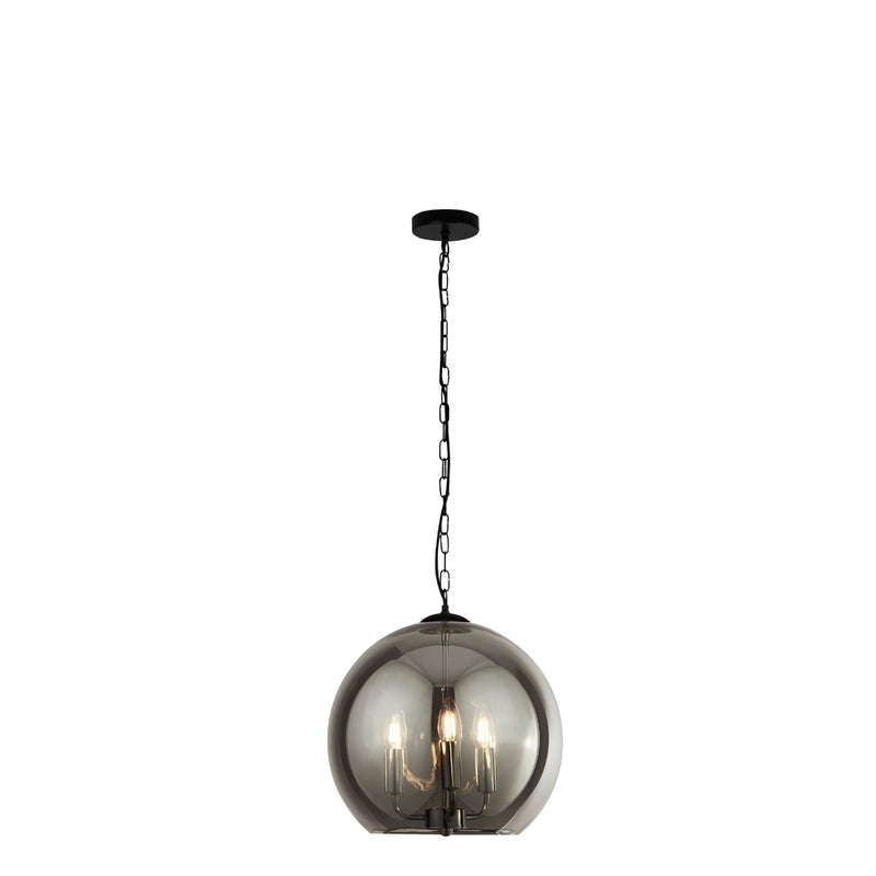 Searchlight Sagittarius 3Lt Smoked Glass Ball Pendant - Black/Chrome • 1783-3SM