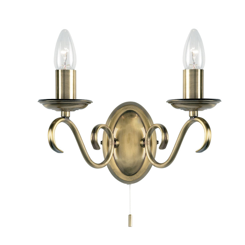 Endon Lighting 2030-2AN Bernice 2 Light Antique Brass Switched Wall Light