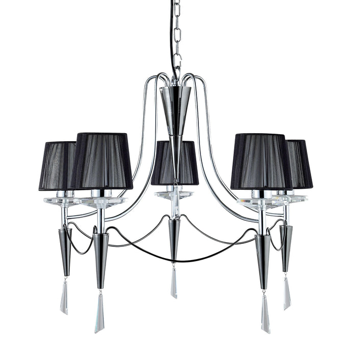 Searchlight Duchess - 5Lt Ceiling, Chrome/Black Chrome, Black String Shades • 2085-5CC