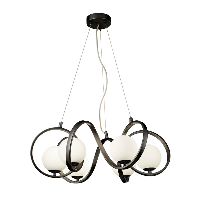 Searchlight Twister 6Lt Pendant, Matt Black With Matt Opal Glass • 20911-6BK