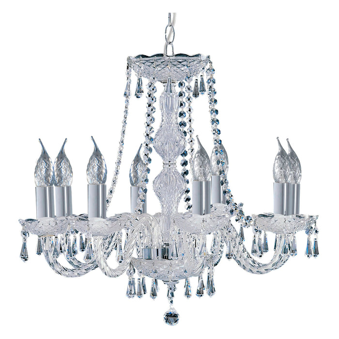 Searchlight Hale - 8 Light Chandelier, Chrome, Clear Crystal Trimmings • 218-8