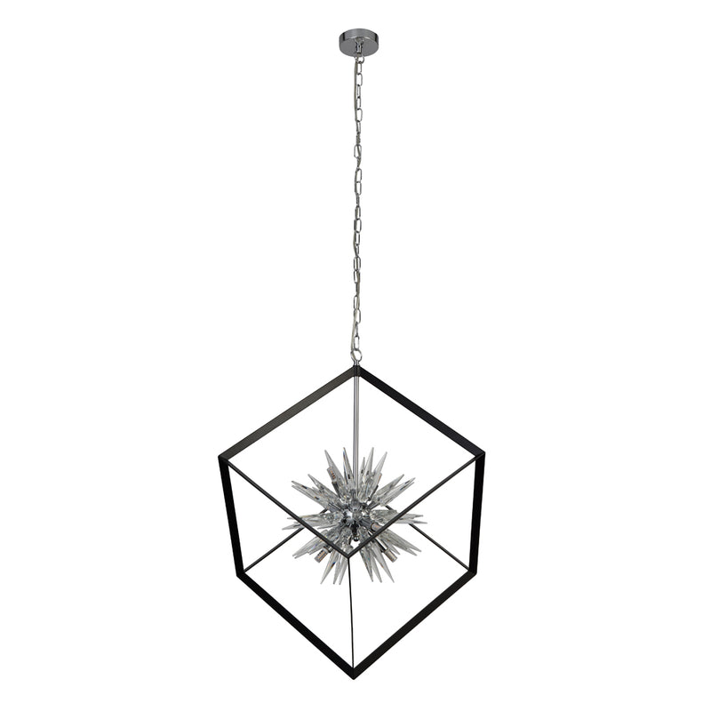 Searchlight Stellar 6Lt Spike Ball Pendant, Matt Black Frame With Crystal Glass • 22606-1BK