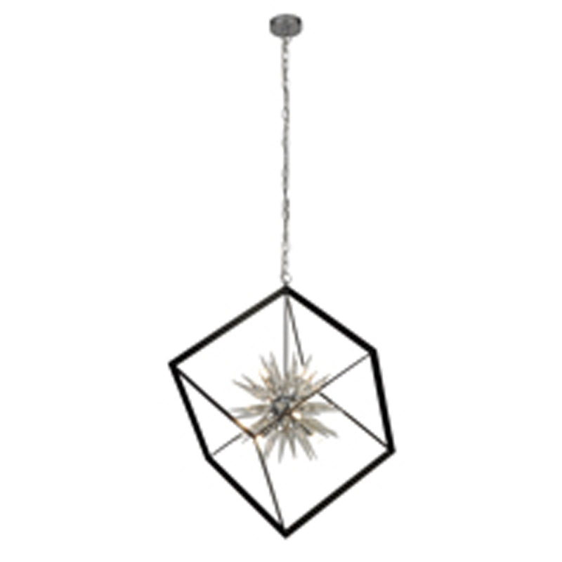 Searchlight Stellar 6Lt Spike Ball Pendant, Matt Black Frame With Crystal Glass • 22606-1BK
