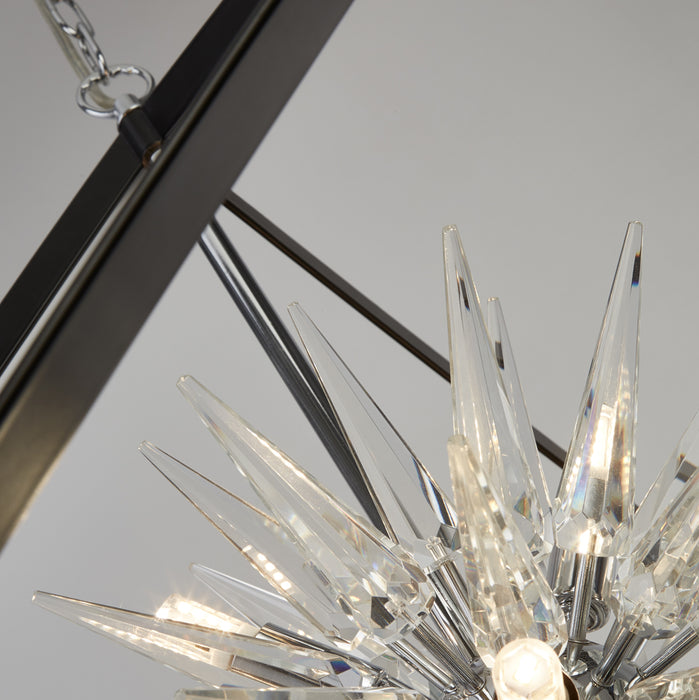 Searchlight Stellar 6Lt Spike Ball Pendant, Matt Black Frame With Crystal Glass • 22606-1BK