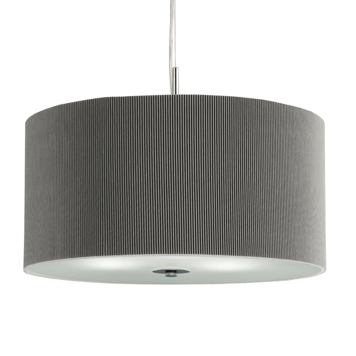 Searchlight Drum Pleat Pendant - 3Lt Pleated Shade Pendant, Silver With Frosted Glass Diffuser Dia 60 • 2356-60SI