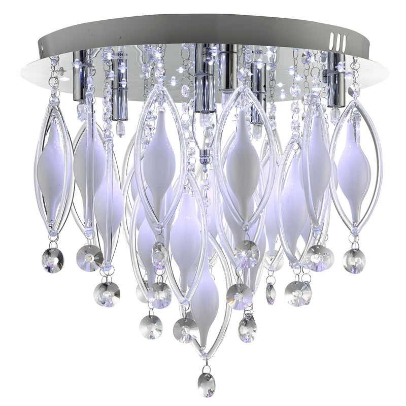 Searchlight Spindle - Remote Controlled  6Lt Flush Ceiling, Chrome With Clear/White Glass Deco • 2456-6CC