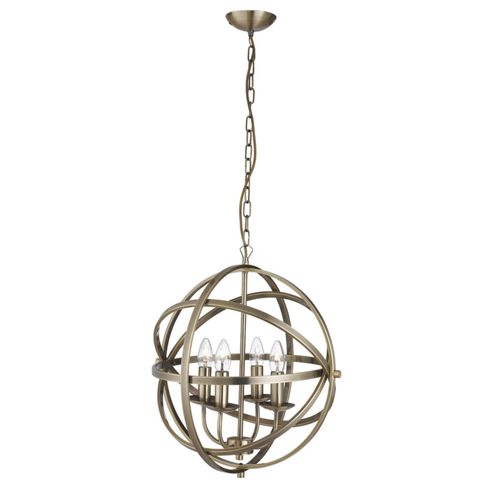 Searchlight Orbit 4Lt Cage Frame Orb Pendant, Antique Brass • 2474-4AB