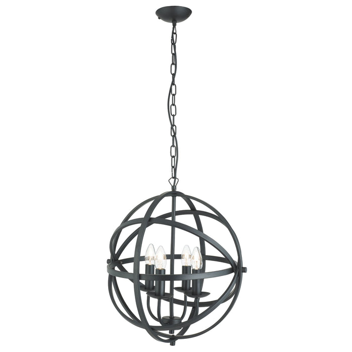 Searchlight Orbit 4Lt Cage Frame Orb Pendant, Matt Black • 2474-4BK