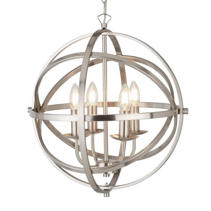 Searchlight Orbit 4Lt Cage Frame Orb Pendant, Satin Silver • 2474-4SS