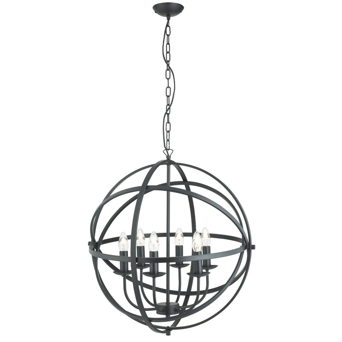 Searchlight Orbit 6Lt Cage Frame Orb Pendant, Matt Black • 2476-6BK