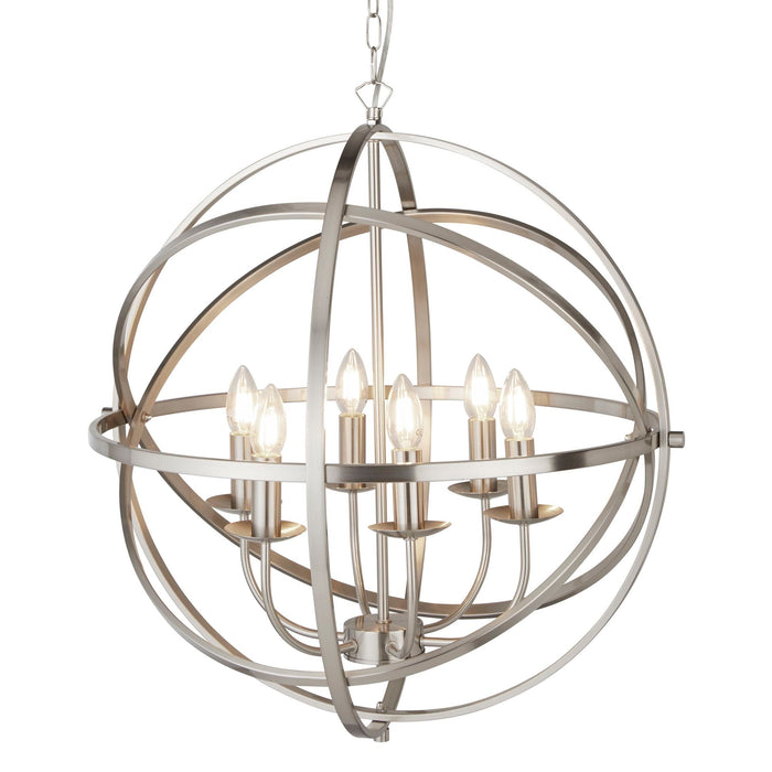 Searchlight Orbit 6Lt Cage Frame Orb Pendant, Satin Silver • 2476-6SS