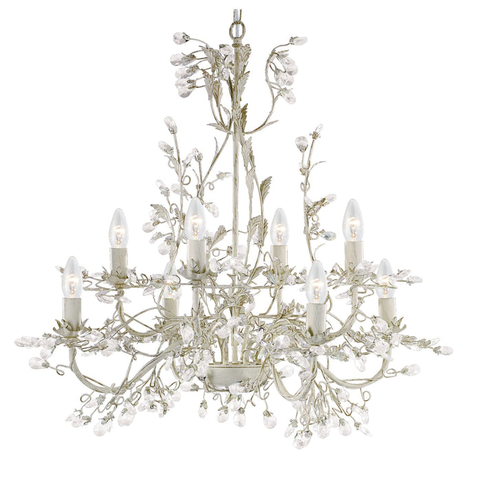 Searchlight Almandite - 8Lt Ceiling, Cream Gold Finish With Leaf Dressing And Clear Crystal Deco • 2498-8CR