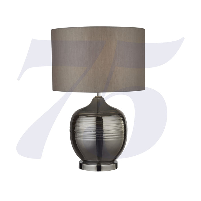 Searchlight Lydia Smoked Ridged Detail Glass Table Lamp With Grey Drum Shade • 2837SM
