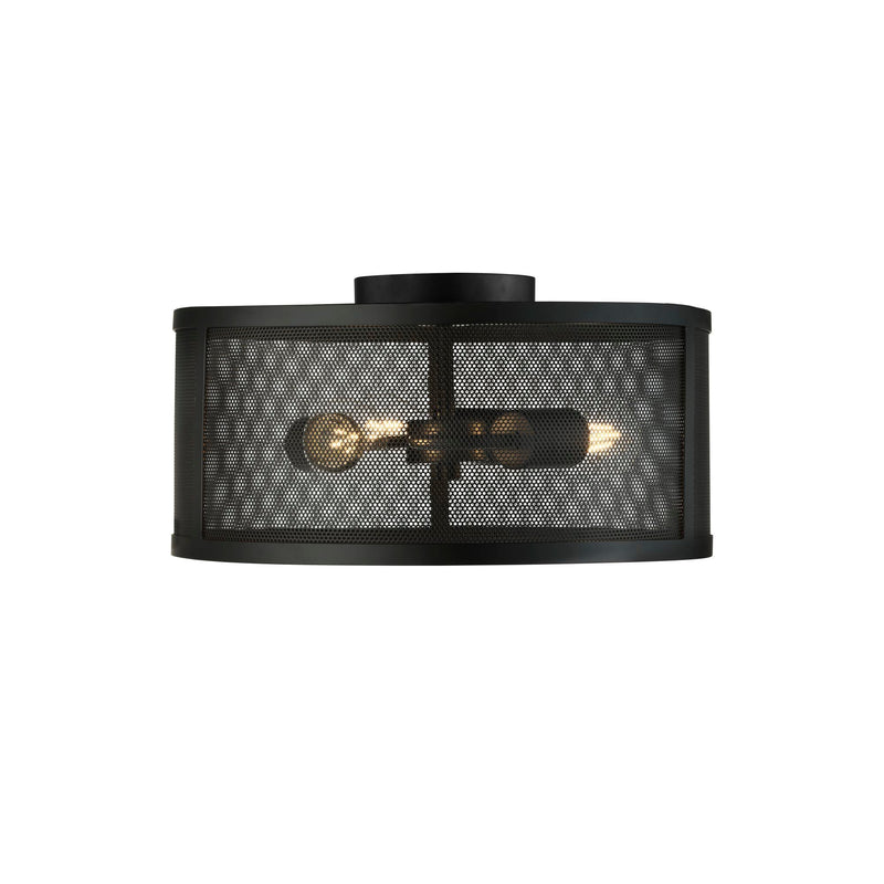 Searchlight Fishnet 3Lt Drum Flush Matt Black • 2843-3BK