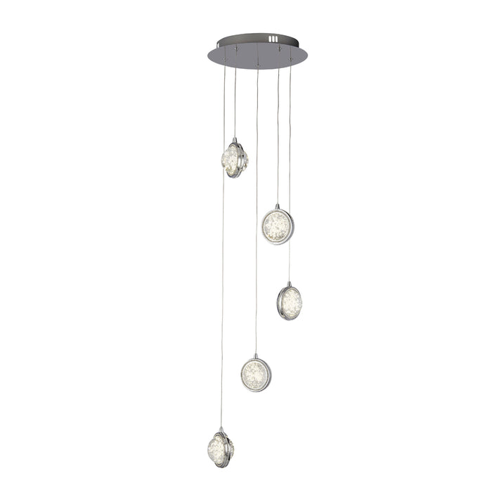 Searchlight Quartz  5Lt Multi Drop Pendant, Bubble Glass With Detailed Rim • 28701-5CC